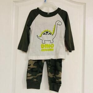 Swiggles 2 Piece Dino Explorer Camo‎ Shirt & Pants Set Size White 12 Months NWT